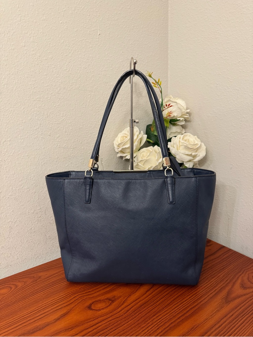 Coach Navy Saffiano Leather Tote with Gold Hardware